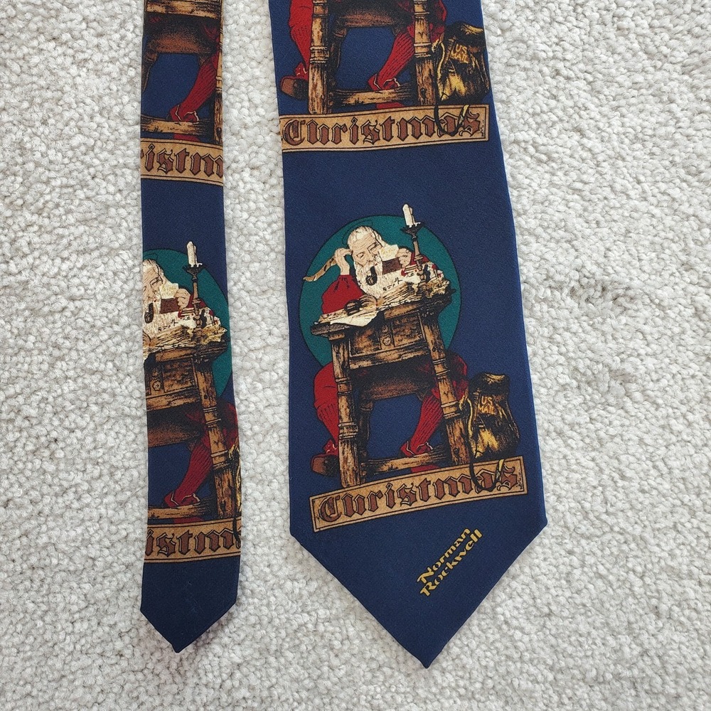 Norman Rockwell Silk‎ Neck Tie Christmas Saturday Evening Post Santa Claus